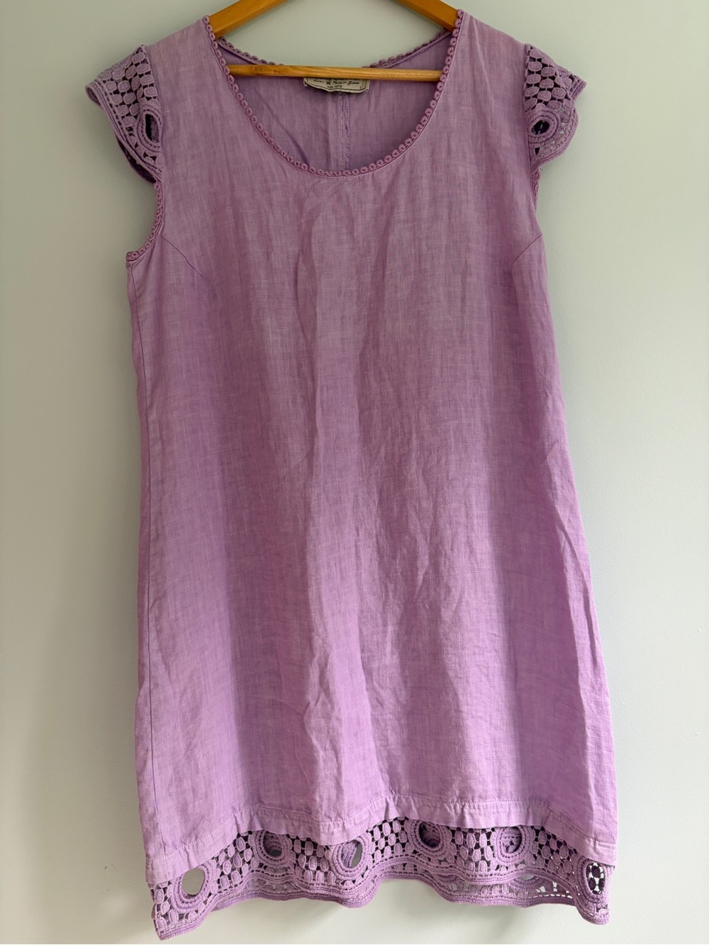 Haris Cotton 100% Linen Short Sleeve Purple Lavender Lightweight Dress Large